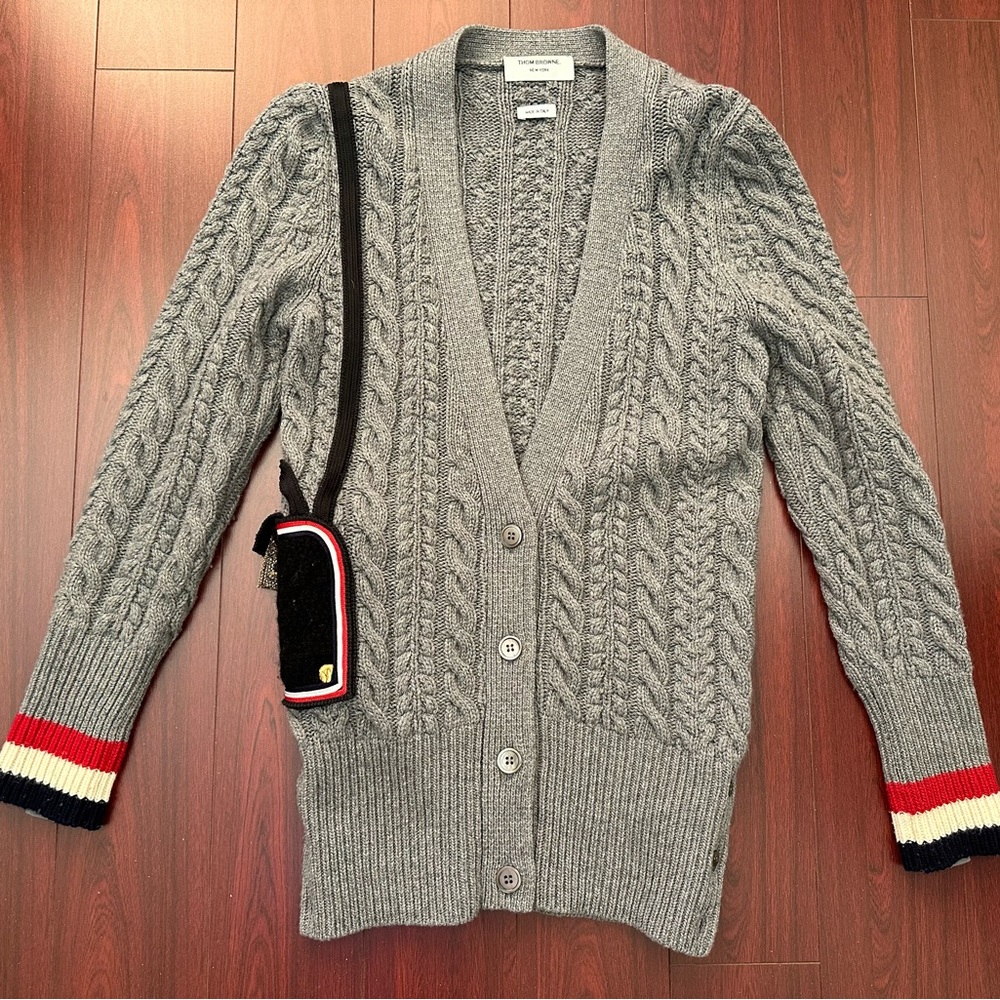 Thom Browne Grey Shoulder Bag Sweater Knit Cardigan Size 40